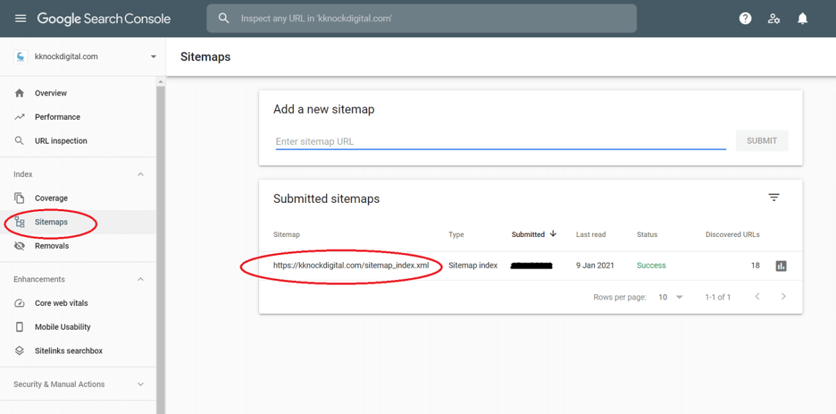 XML Sitemap in Google Search Console