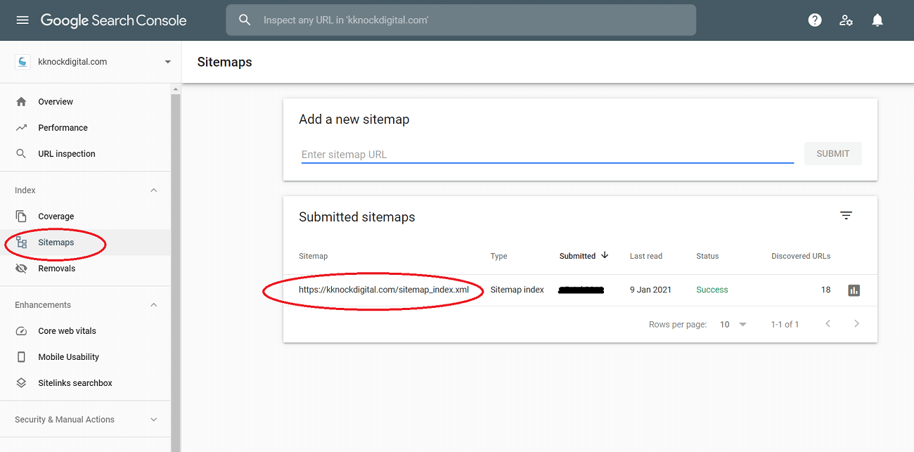 XML Sitemap in Google Search Console